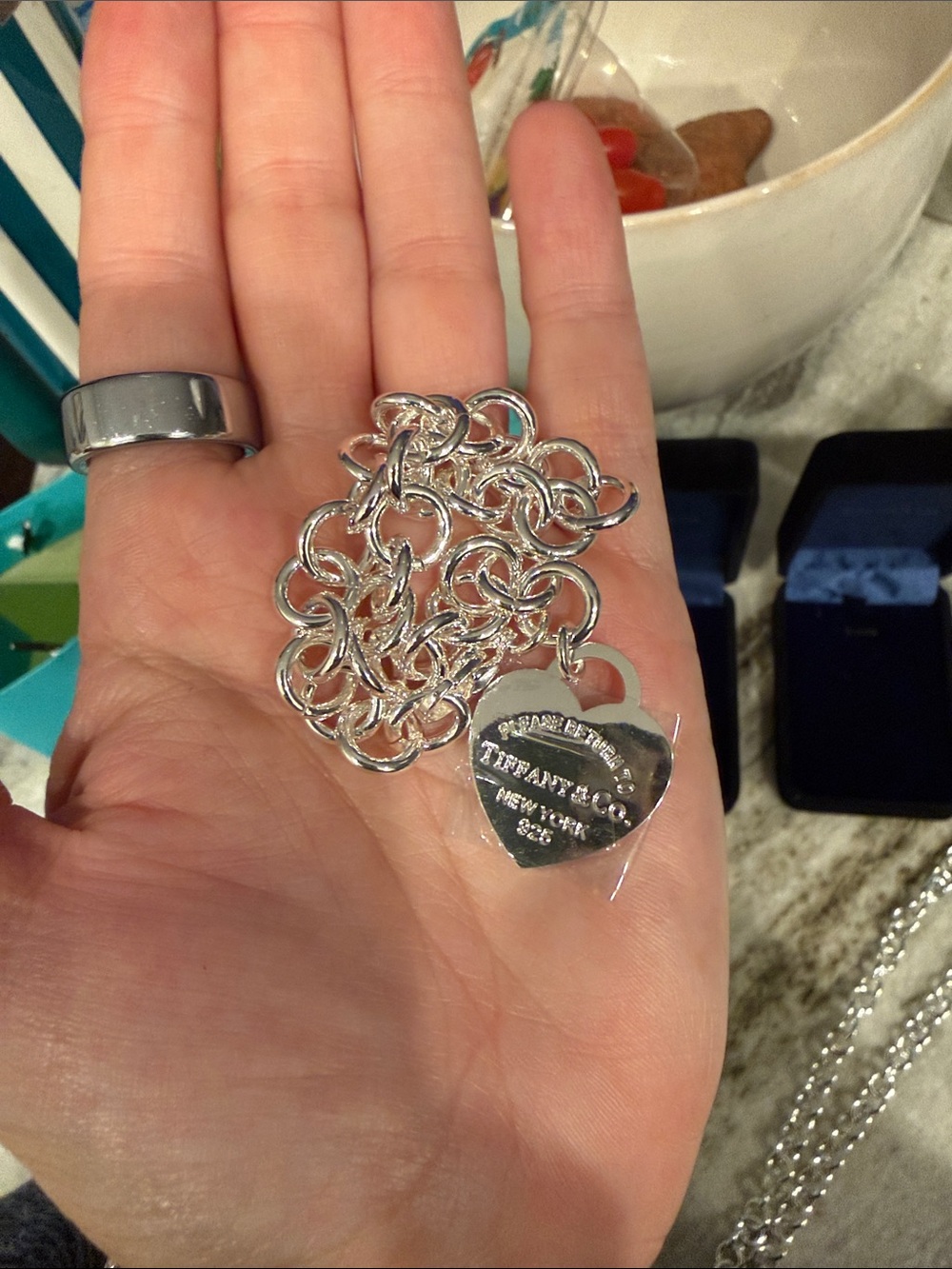 T & Co. Sterling Silver Heart Tag Necklace — Polished Silver Chain